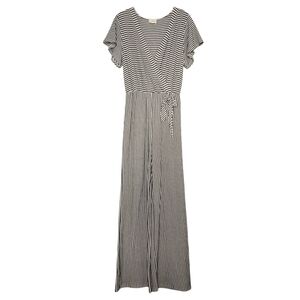 CAUTION TO THE WIND Black White Striped Soft Ribbed Stretch Jumpsuit